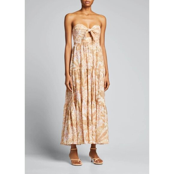 💕ZIMMERMANN💕 Moonshine Andie Tie Front Linen Maxi Dress ~ Sepia Floral Print 2 - Picture 11 of 16
